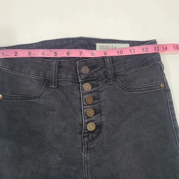 Pistola‎ Size 25 Women's Button Fly Raw Hem Ankle Crop Skinny Jeans Washed Black - Picture 3 of 7